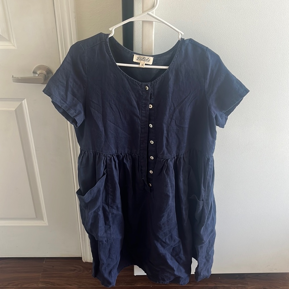 Navy button down midi dress with pockets